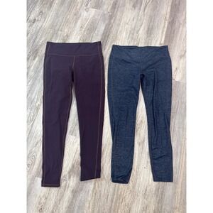 Athleta Womens Leggings Bundle Size L Plum Solid Heather Blue Space Dye 2 Pack